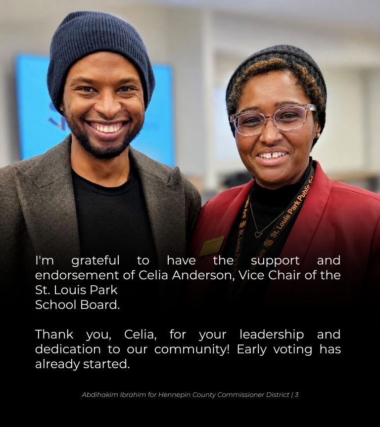 Abdihakim Ibrahim with St. Louis Park School Board Vice Chair Celia Anderson