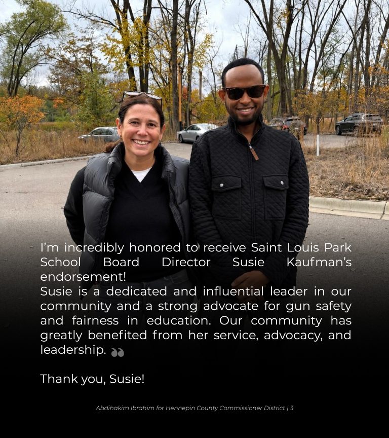 Abdihakim Ibrahim with St. Louis Park School Board Director Susie Kaufman